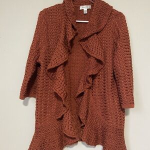 dressbarn Rust Cardigan with Ruffle Accents